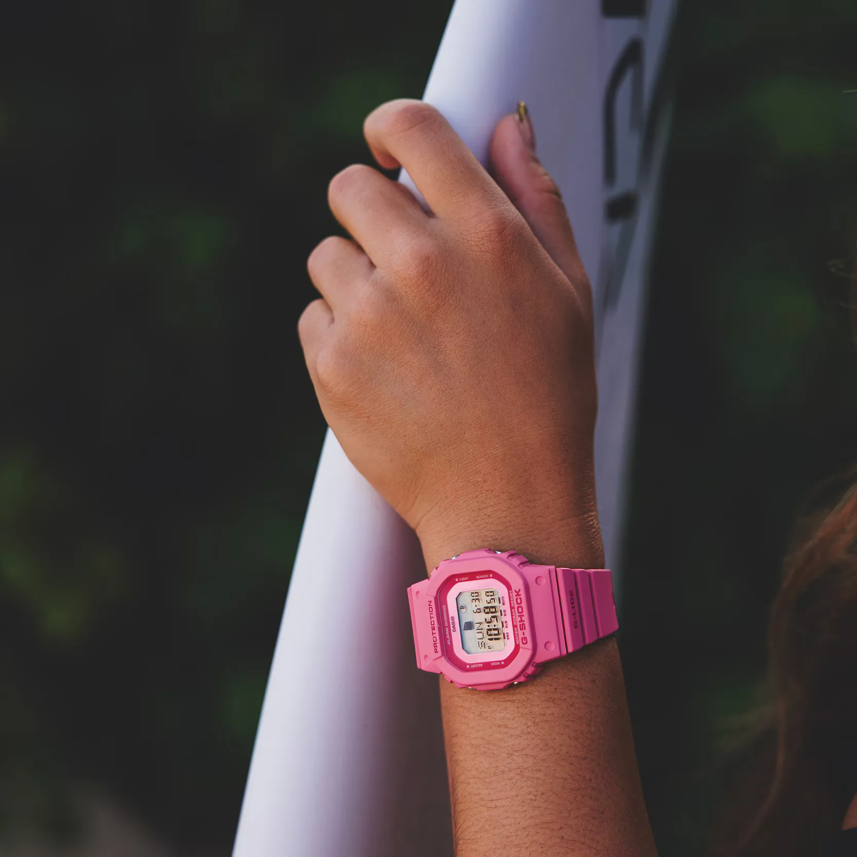 G-Shock GLX-S5610-4 with deep-pink square case and strap
