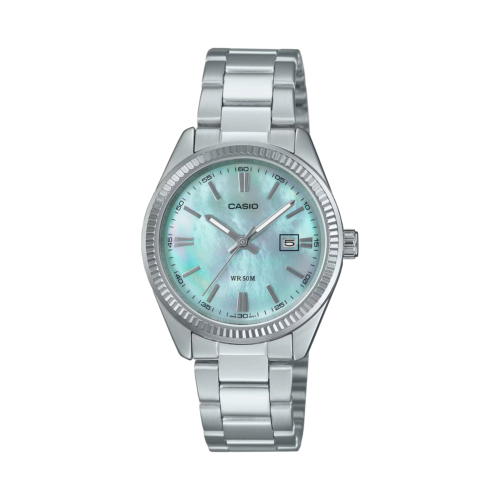 Casio LTP-1302DS-2AV with blue mother-of-pearl dial and steel bracelet