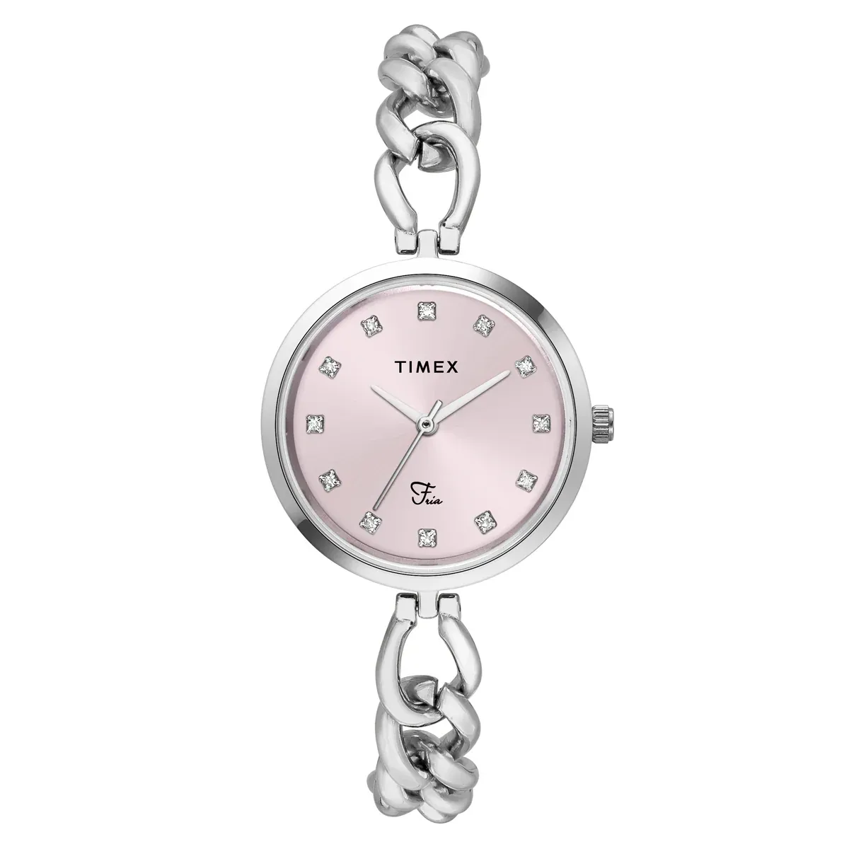 Timex Fria TWEL23800 with pink dial and decorative linked bracelet