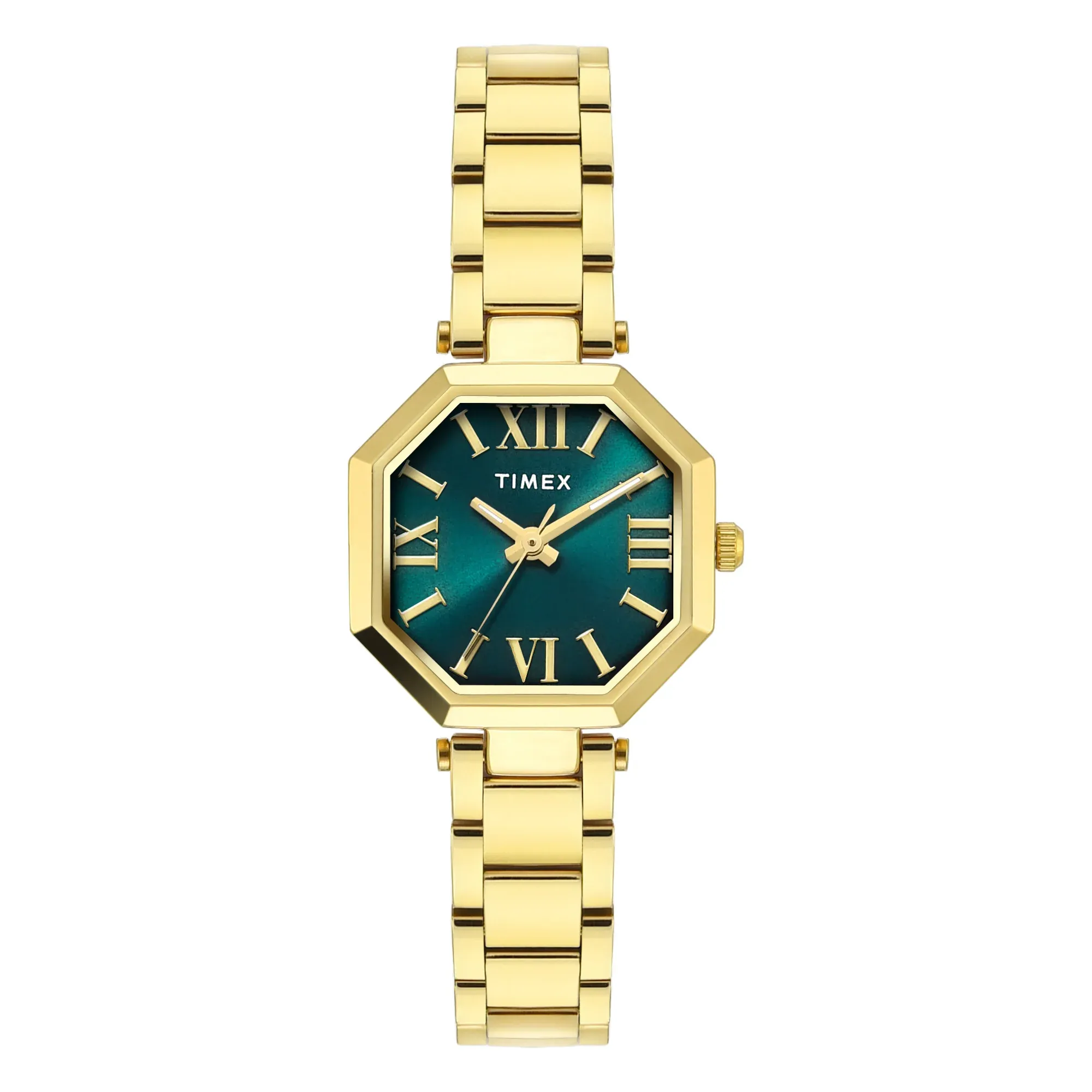 Timex Trendline TWEL26902 with teal dial and gold-tone octagonal case