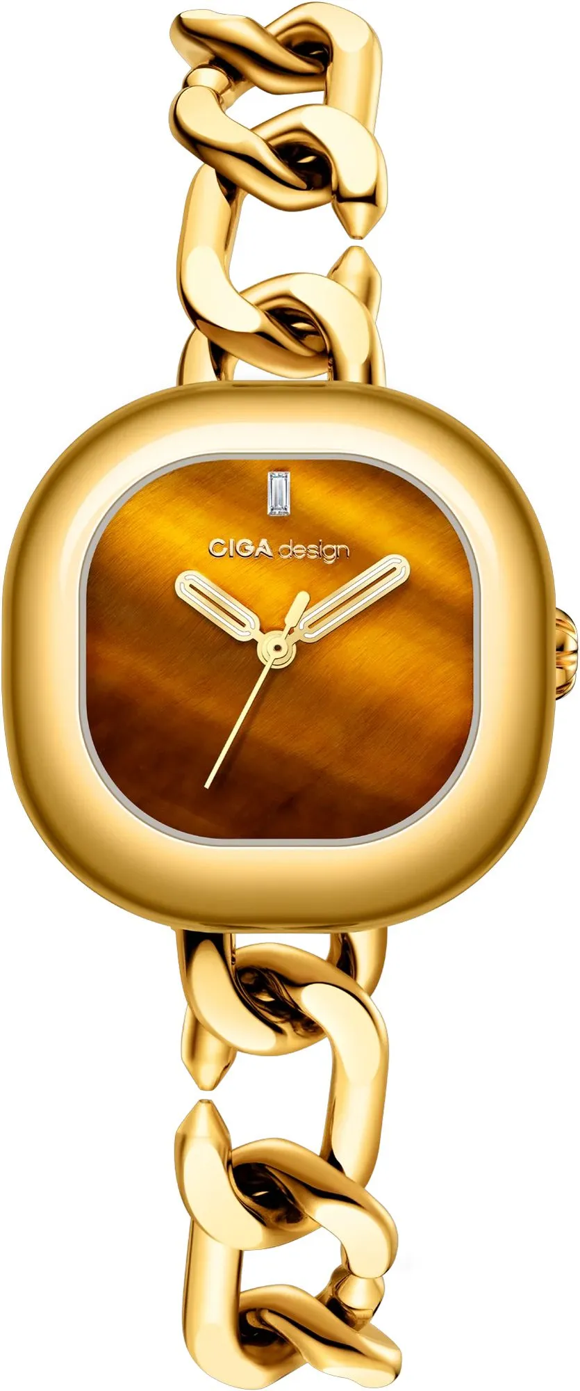 CIGA Design Aglaia D026-GOYE-3GO with brown dial and rounded rectangular gold-tone case