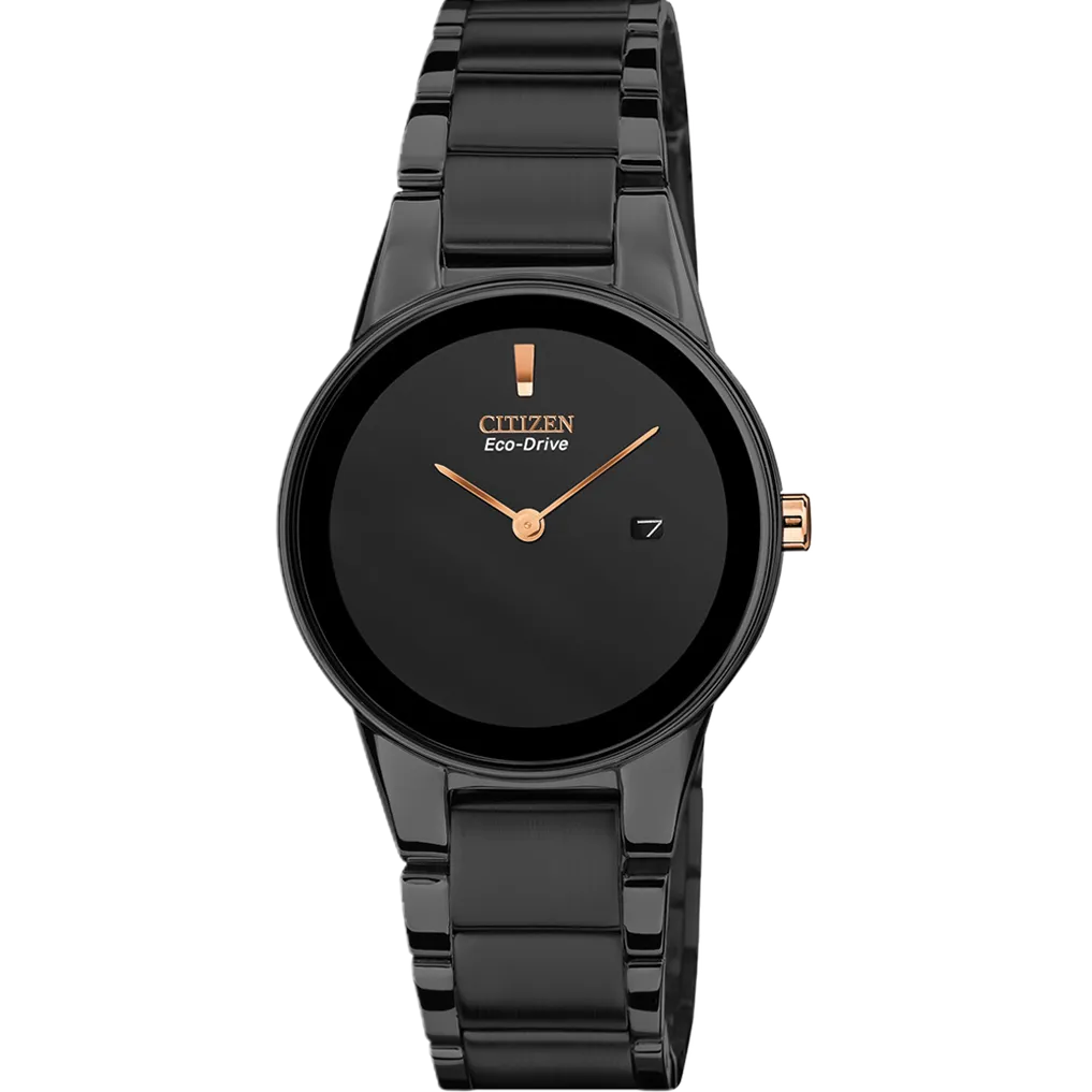 Citizen Axiom GA1055-57F with black dial and gold-tone steel bracelet