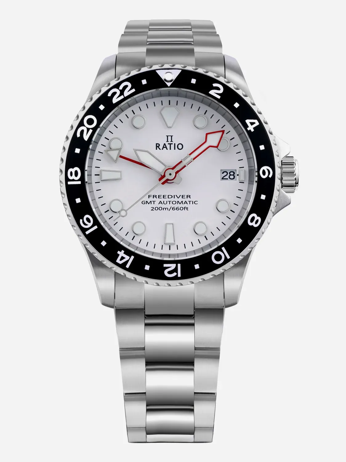 Ratio FreeDiver GMT RTF057 with white dial and black GMT bezel