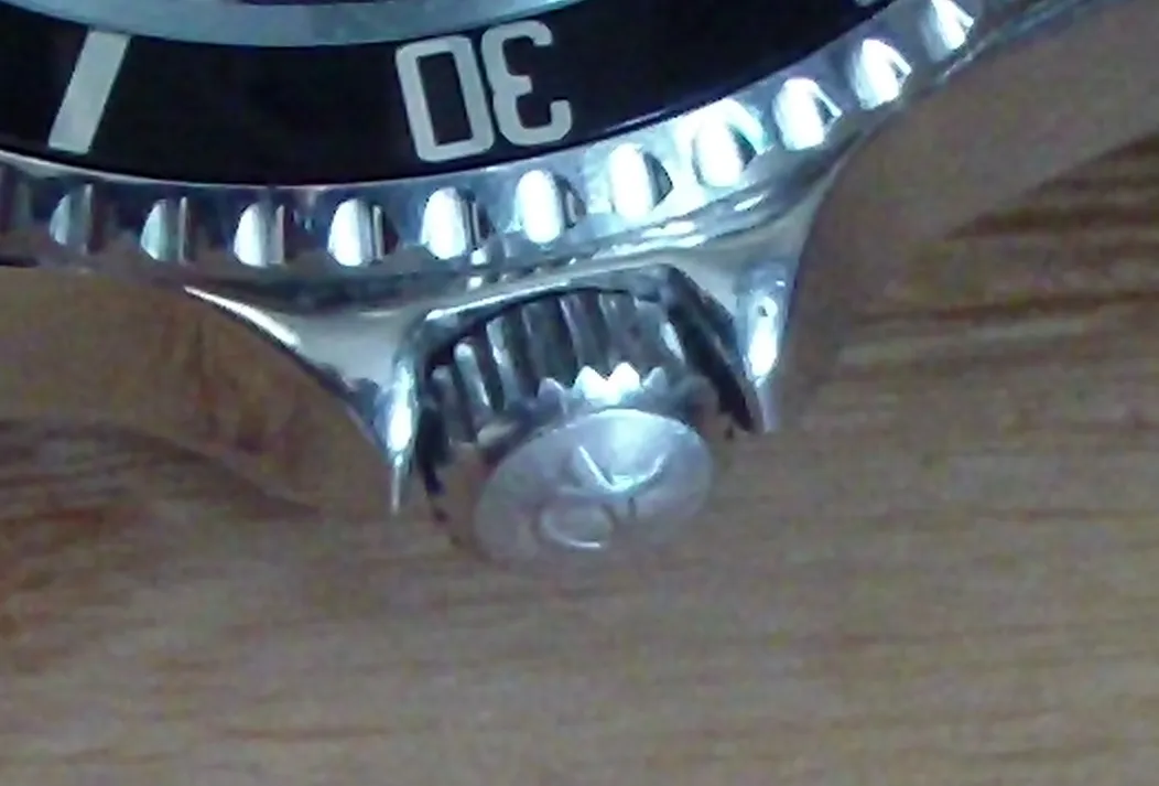 Close-up of a watch's screw-down crown